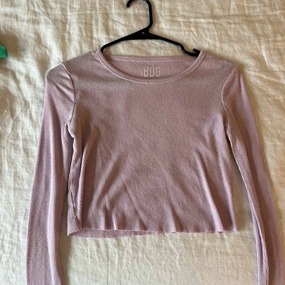BDG Women's Ribbed Long Sleeve Top - Light Pink
